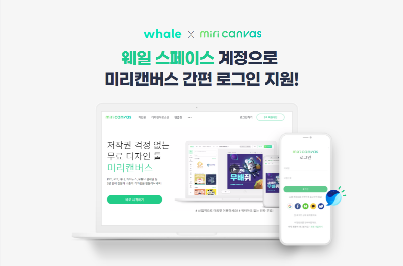 네이버 웨일스페이스에서 미리캔버스 서비스를 이용할 수 있게 됐다. [사진=네이버]