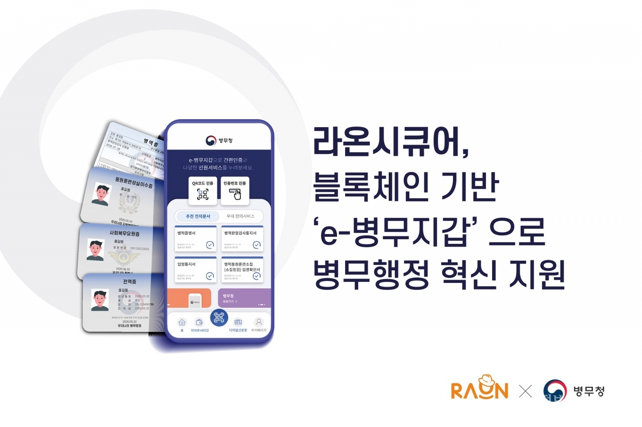 라온시큐어는 병무청의 블록체인 기반 전자지갑 민원서비스 'e-병무지갑' 구축을 완료하고, 최근 정식 서비스를 오픈했다. [자료=라온시큐어]