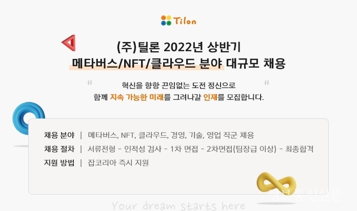 틸론이 2022년 메타버스 외 5개 분야에서 대규모 공개 채용을 실시한다. [자료=틸론]