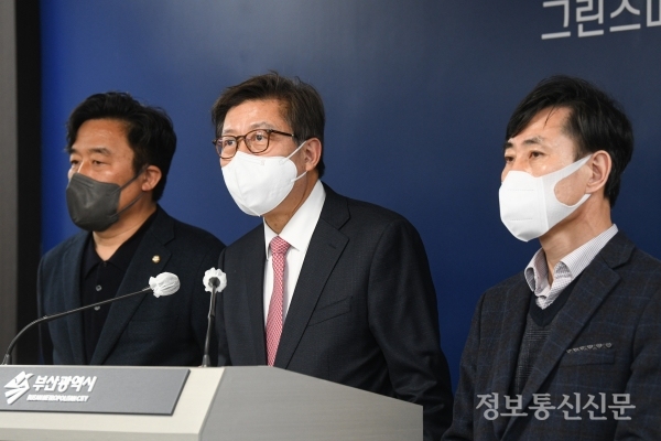 박형준 부산시장이 17일 기자회견에서 오시리아 관광단지 일대 교통소통을 위한 근본적 대책을 발표했다. [사진=부산시]