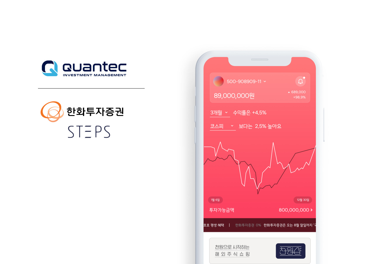 한화투자증권의 STEPS 앱 이용자는 콴텍의 디지털 자산관리 솔루션 큐엔진(Q-Engine)을 활용한 고도화된 테마 포트폴리오 투자 정보를 제공받게 된다. [자료=콴텍]