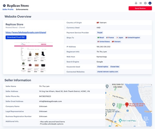 마크비전의 '페이크 웹사이트' 대시보드. [자료=마크비전]