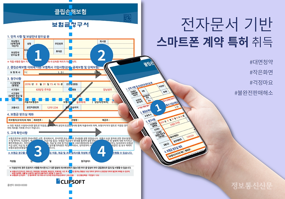 클립소프트가 스마트폰에서 사용되는 전자문서 기반 계약 시스템 및 방법에 관한 특허를 취득했다. [자료=클립소프트]
