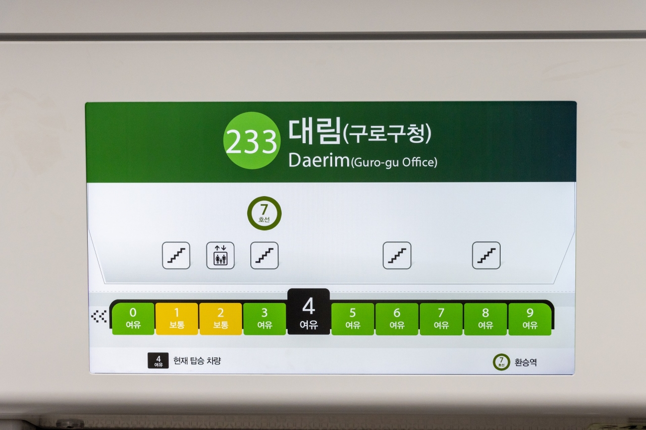 서울도시철도 2호선 객실 혼잡도 정보 현시 장치.