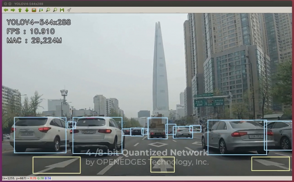 4/8비트 혼합 정밀도 신경망 시연 화면. [사진=오픈엣지]